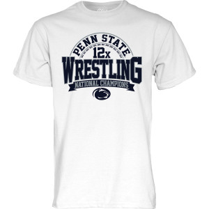 white short sleeve t-shirt Penn State 12x Wrestling National Champions